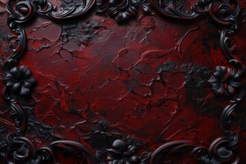 Dark Red Background with Metal Frame and Elements in the Style of Red Organic Stone Carvings - Natural Metal Stone Softbox Lighting Canvas - Lightbox Background created with Generative AI Technology