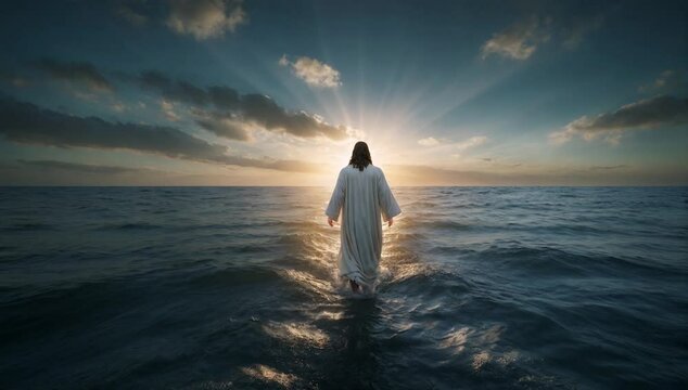 silhouette of Jesus walked on water