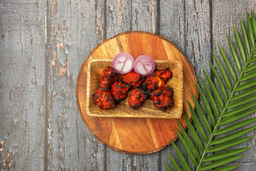 Famous Indian non veg appetizer , spicy dish called Achari chicken kebab also called Chicken kebab. Made with spices and herbs. Chicken tandoori kabab for lunch or dinner served hot and eat with rice