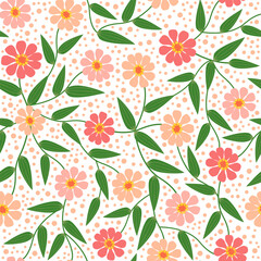 peach fuzz seamless floral pattern. ditsy zinnia flower print. good for fabric, fashion design, pajama, bedding, summer dress, textile, wallpaper.