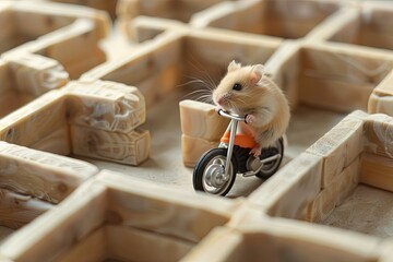 A hamster is navigating a maze while riding a tiny scooter, showcasing its agility and problem-solving skills. Generative AI