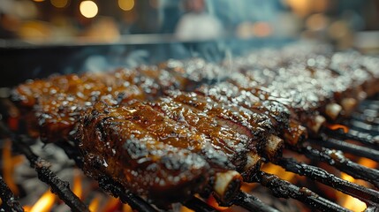 A barbecue competition with chefs grilling up their best brisket for judging. Generative AI.