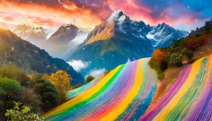 Landscape with sky rainbow colors - obrazy, fototapety, plakaty