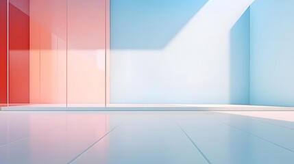 3d rendering of empty room with blue and orange wall and floor