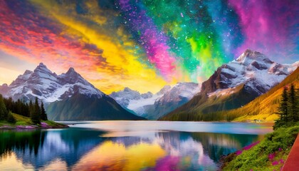 Landscape with sky rainbow colors