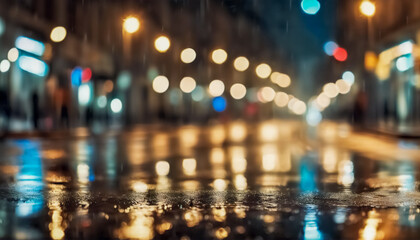 Mistero Urbano- Sfondo Sfocato di una Strada Cittadina Bagnata nella Notte