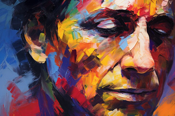 Dive into the vibrance with this stunning expressionist portrait.