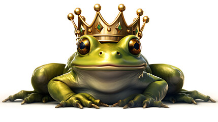 green enchanted fairytale frog with crown isolated on a white background