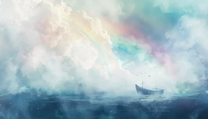 Deurstickers an illustration of a rainbow and noah ark © Kien