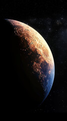 Realistic rendering of the Mars planet surface. Excellent for space exploration presentations or documentary visuals.