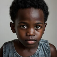 Little black boy. Gray background. Generative AI