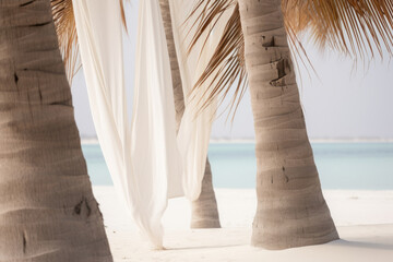 Fototapeta na wymiar Hammock between palm trees on a tropical beach. 