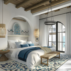 Elegant Country Bedroom with Polished Wood Furniture and Classic Art
