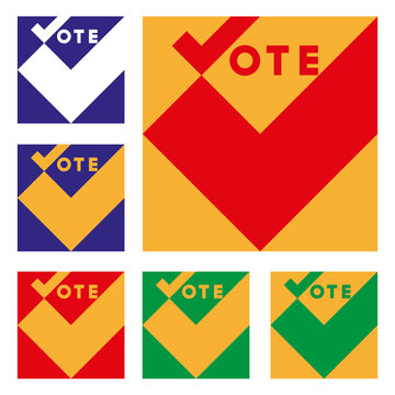 The word vote with a tick.
A symbolic sign suggesting certain selective, elective actions.