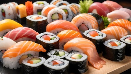 large amount of sushi pieces background