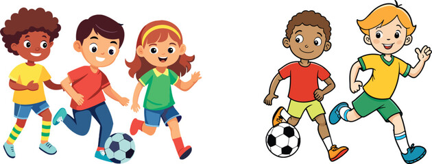 group of cartoon boys playing football-