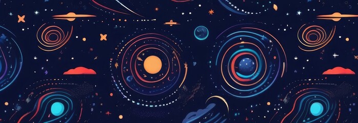 Banner. Space background. A colorful cosmos with stardust and the Milky Way, planets. Abstract illustration.
