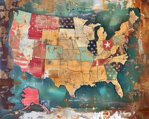 Map of USA: Gritty, colourful states