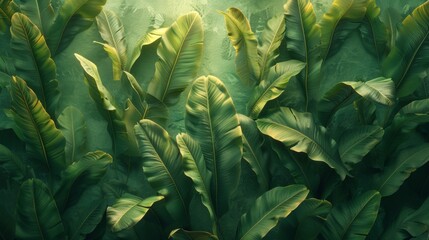 A 3D rendering of a green ribbed plantain on a beautiful floral background. - obrazy, fototapety, plakaty