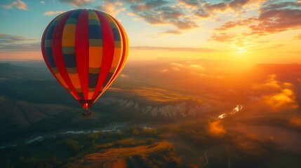 Colorful hot air balloon flying over the sky in a sunny