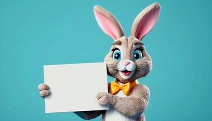 Easter bunny holding a blank sign, easter announcement mockup concept hd, copyspace 3d style created with generative ai	