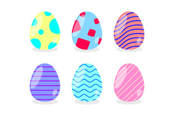 Set Cute Colorful Easter Eggs With Pattern Isolated On White Background. Vector Illustration. Decoration. Elements