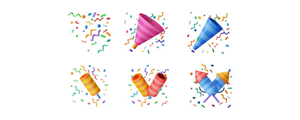Confetti Trumpet 3d Icon collection - obrazy, fototapety, plakaty