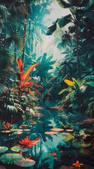Fototapeta na wymiar Exotic animals in a jungle illustration