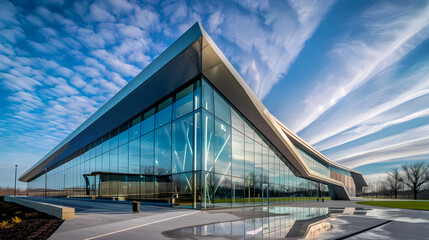 Obraz premium Modern Glass Building at Sunset