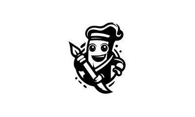 artist cartoon character mascot logo icon , black and white artist cartoonish fun mascot logo for youtube , mascot logo icon