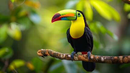 Toucan sitting on the branch in the forest, generative ai