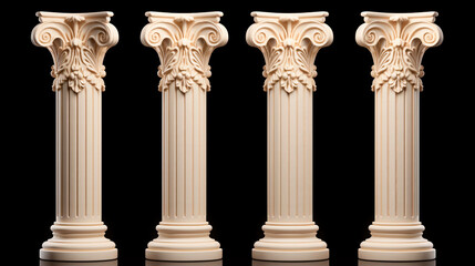 Classical columns isolated on a black background. 