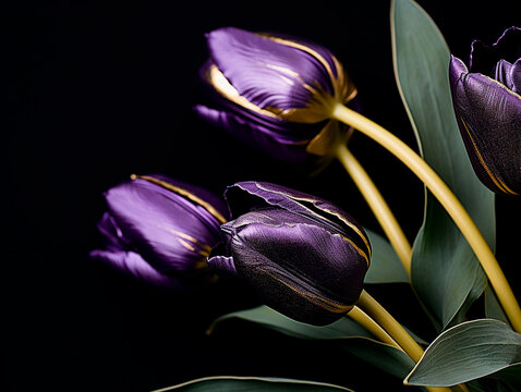 Beautiful purple tulips on a black background