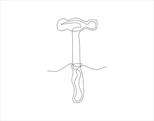Continuous Line Drawing Of Hammer. One Line Of Hammer. Hammer Continuous Line Art. Editable Outline.