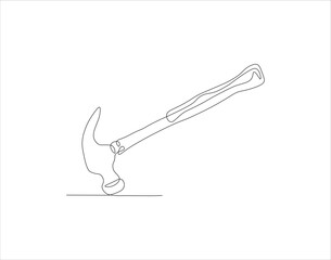 Continuous Line Drawing Of Hammer. One Line Of Hammer. Hammer Continuous Line Art. Editable Outline.