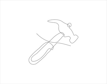 Continuous Line Drawing Of Hammer. One Line Of Hammer. Hammer Continuous Line Art. Editable Outline.