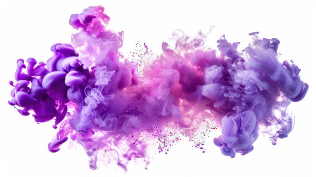 Real shot color paint drops in water. Ink swirling underwater. Cloud of ink collision isolated on black background. Colorful abstract smoke explosion. Close up view.