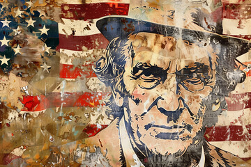 Uncle Sam and the US flag, serious