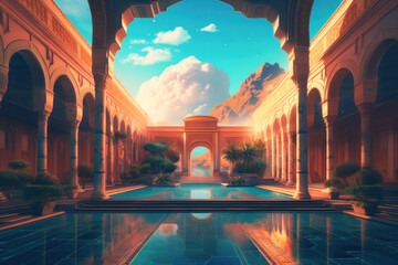 Step into tranquility with this serene palace courtyard - obrazy, fototapety, plakaty