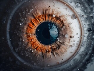 A closeup shot of an eye with water droplets on it