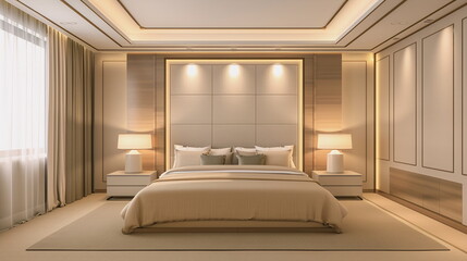 Bedroom with modern interior and with empty walls