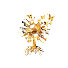 Golden music tree with music notes and butterflies - 744650533