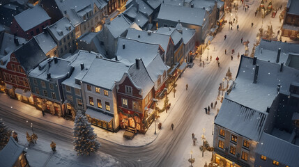 Small town in winter holiday