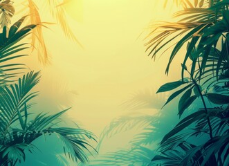 Fototapeta na wymiar Azure sky shines through palm tree leaves casting colorful shades