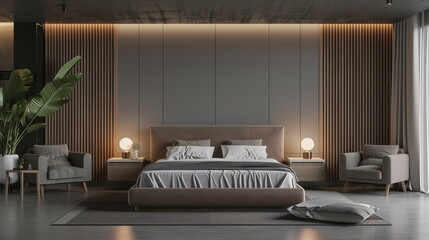 Bedroom with modern interior and with empty walls