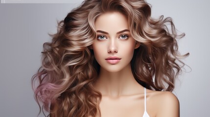Fototapeta premium Beautiful young woman with glowing skin Has a luxurious aura blonde brown hair Suitable for medical spa website banner. on a white background This makes it ideal for promoting medical spas.