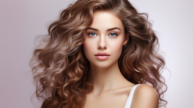 Beautiful young woman with glowing skin Has a luxurious aura blonde brown hair Suitable for medical spa website banner. on a white background This makes it ideal for promoting medical spas.