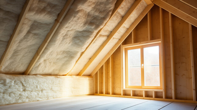 attic insulation with mineral wool. environment concept. heat reduction