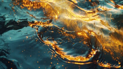 mixture of golden oil and black water - obrazy, fototapety, plakaty
