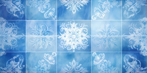 Abstract azure colored traditional motif tiles wallpaper floor texture background